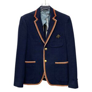 Gucci Dark Blue Blazer W/ Bee Embellishment Red-Yellow Trim Gold Buttons Size 48